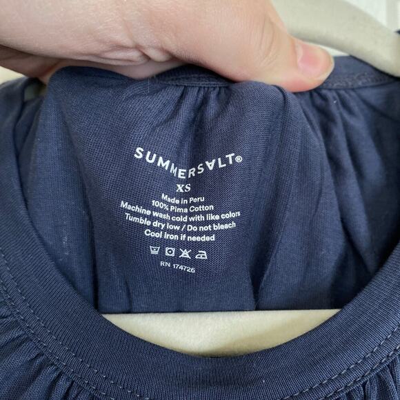 SUMMERSALT The Luxe Pima Puff-Sleeve Mini Dress Size XS Midnight Navy Blue - Picture 5 of 6